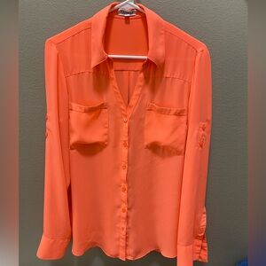 EXPRESS The Portofino Shirt Orange Peach Color Size Large Sheer Material